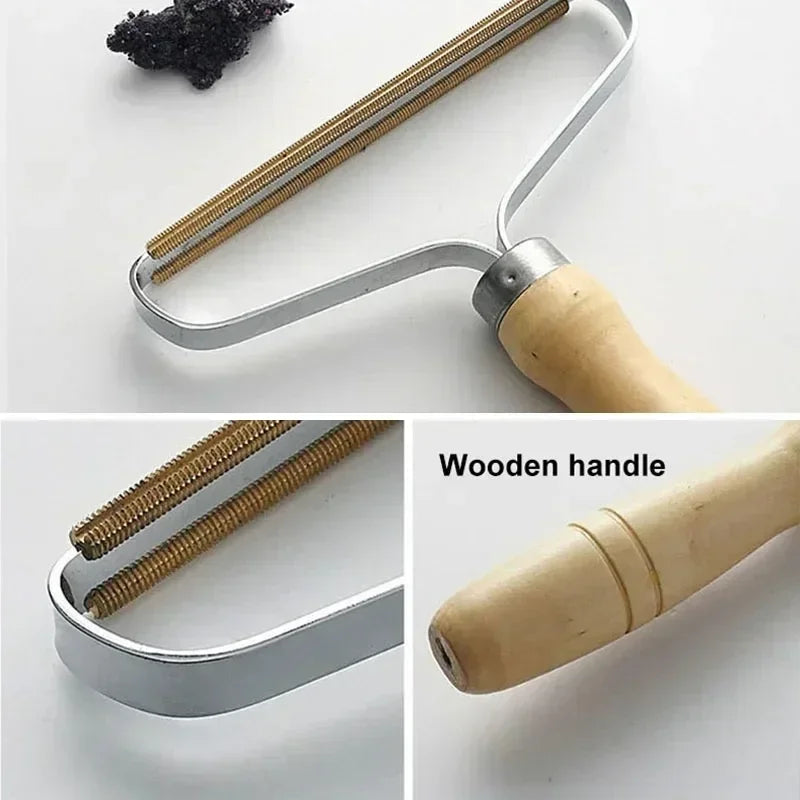 Reusable Pet Hair Remover – Wooden Handle Lint & Fur Scraper